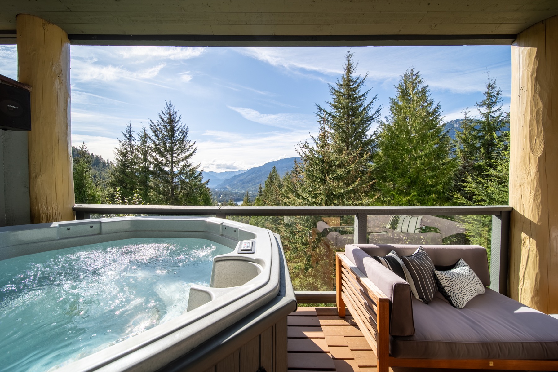 Private hot tub deck overlooking the Whistler valley at Nordic Drive